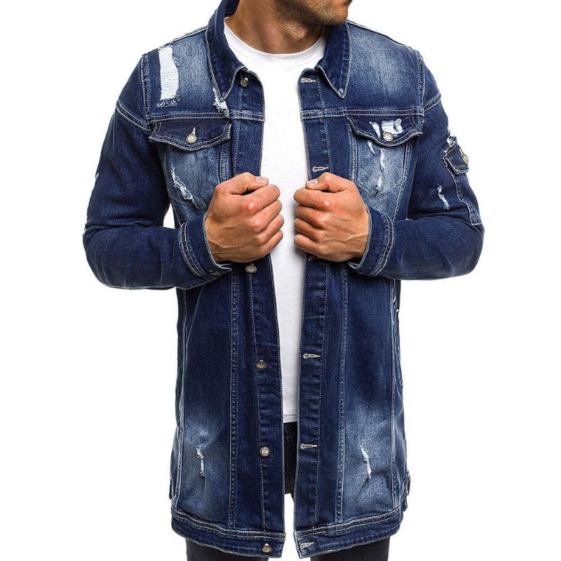 Spijkerjassen Heren Stijl Distressed Denim Street Lang Jas