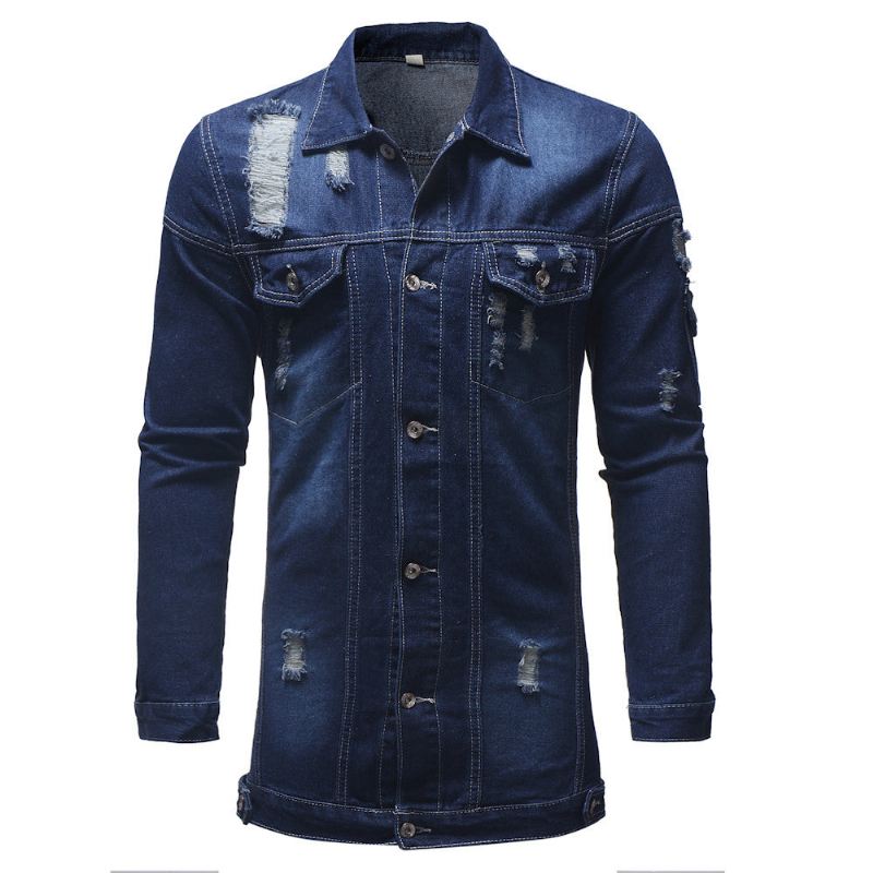 Spijkerjassen Heren Stijl Distressed Denim Street Lang Jas