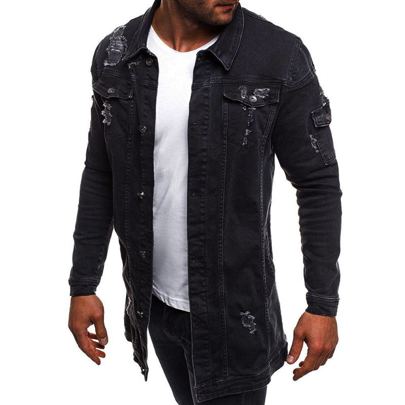 Spijkerjassen Heren Stijl Distressed Denim Street Lang Jas