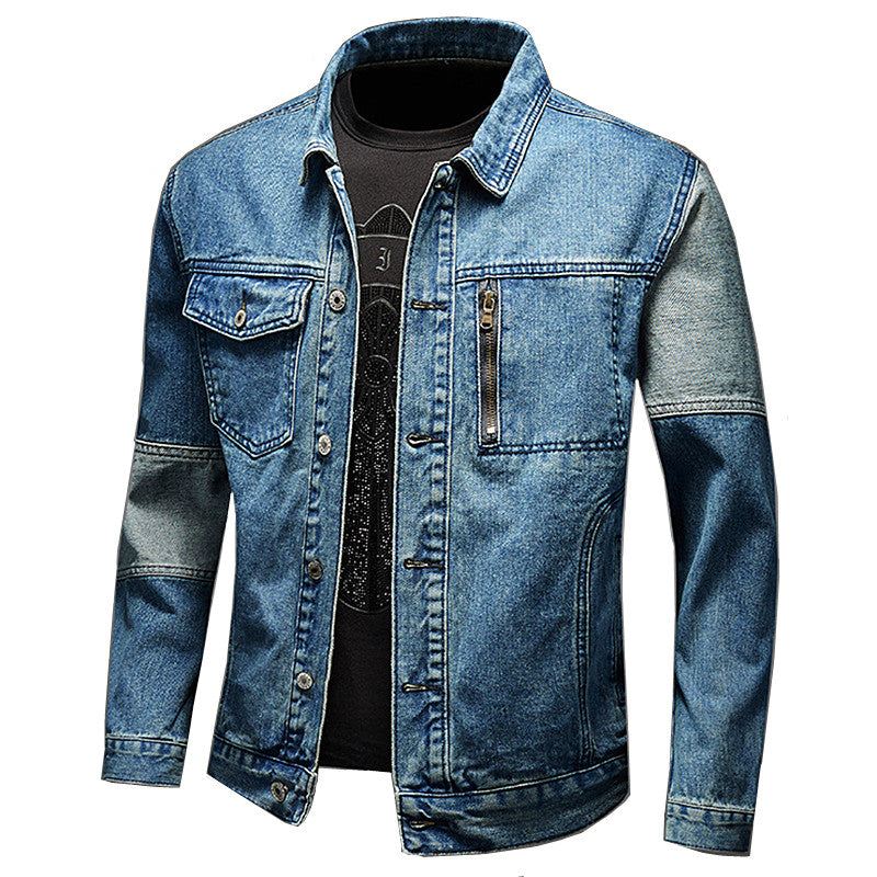 Spijkerjassen Heren Stitching Design Mode Los Contrasterend Denim Jack