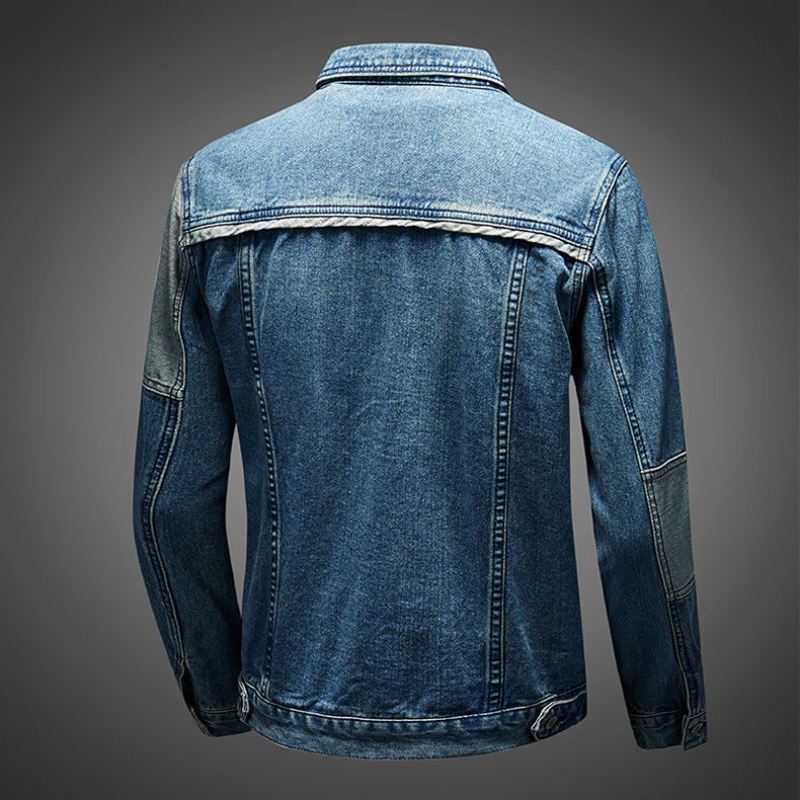 Spijkerjassen Heren Stitching Design Mode Los Contrasterend Denim Jack