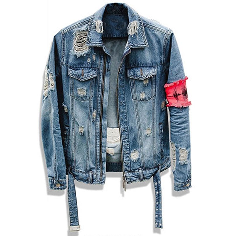 Spijkerjassen Heren Verontrust Denim Jack Met Gescheurd Lint