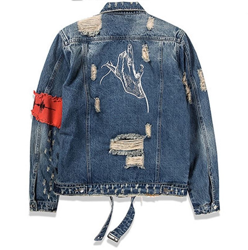 Spijkerjassen Heren Verontrust Denim Jack Met Gescheurd Lint