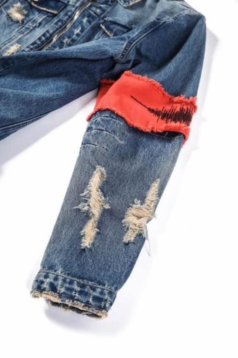 Spijkerjassen Heren Verontrust Denim Jack Met Gescheurd Lint