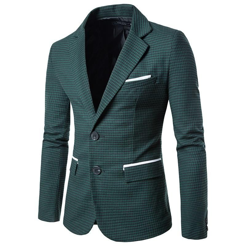 Heren Blazers Herfst Geruite Blazer Met Enkele Rij Knopen