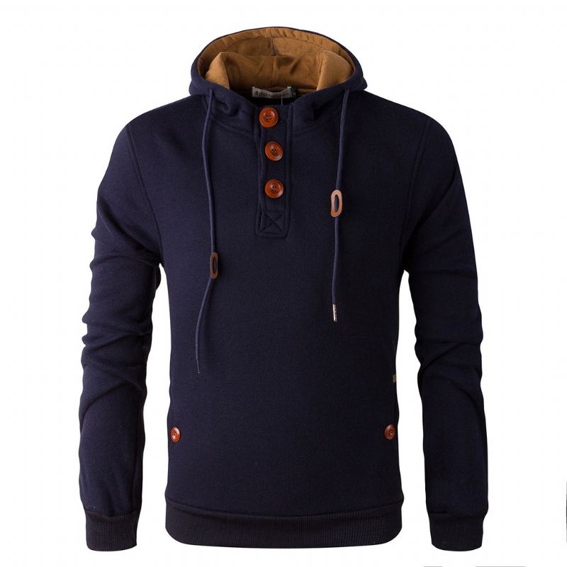 Hoodies Heren Fleece Hoodie Met Houten Knopen