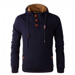 Hoodies Heren Fleece Hoodie Met Houten Knopen