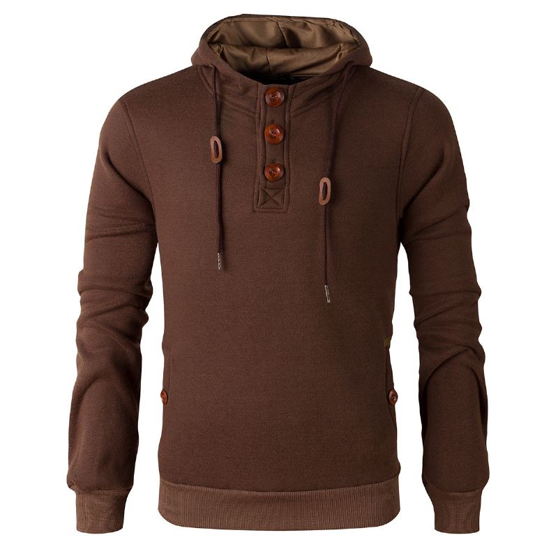 Hoodies Heren Fleece Hoodie Met Houten Knopen