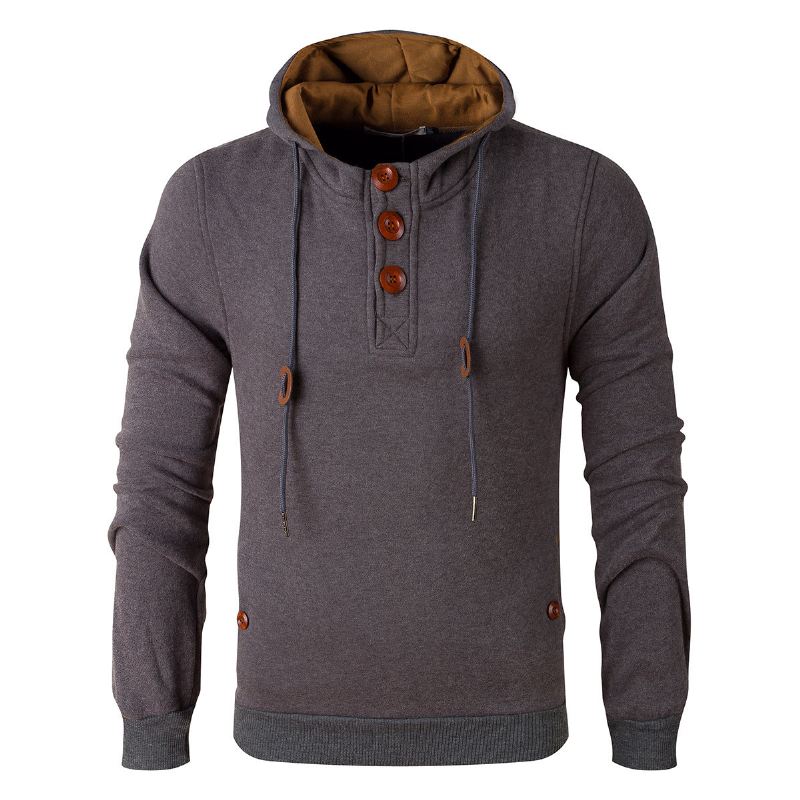 Hoodies Heren Fleece Hoodie Met Houten Knopen