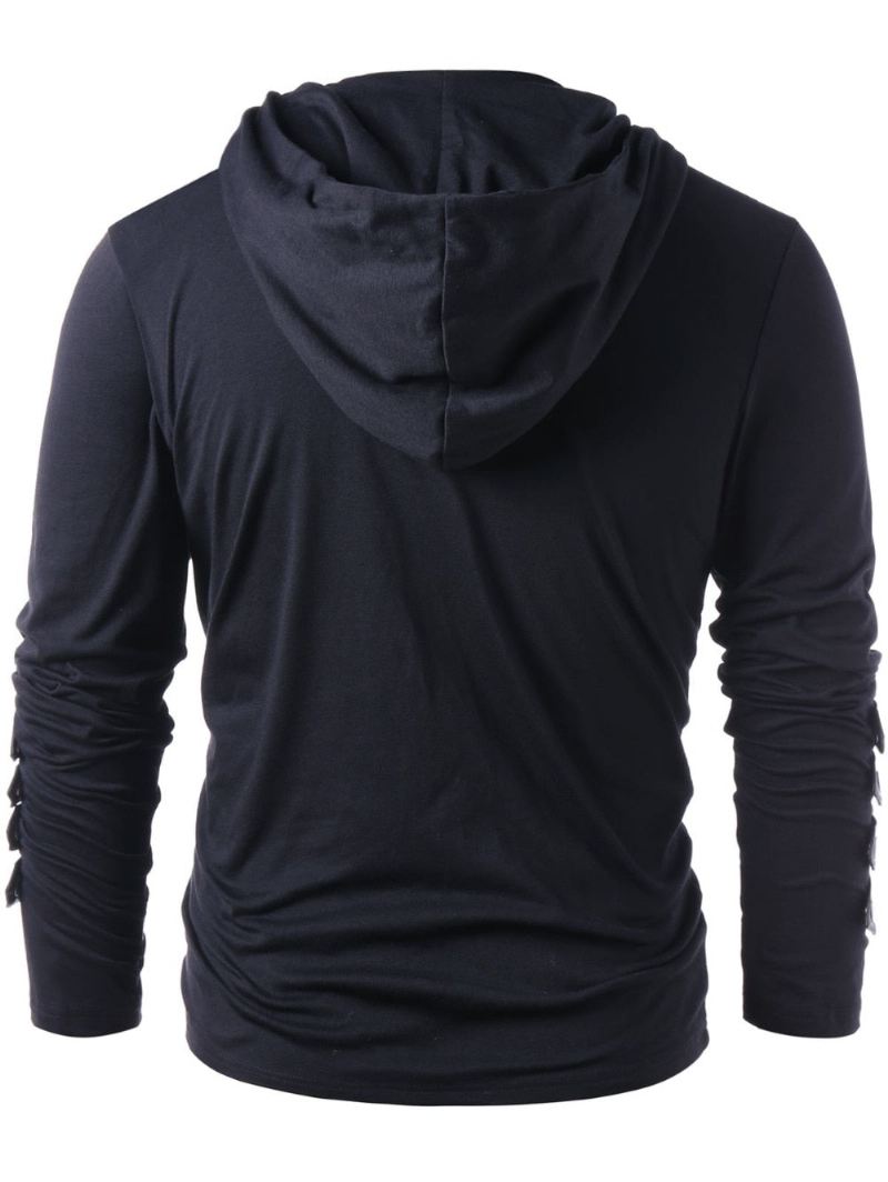 Hoodies Heren Hoodie Met Trekkoord In Imitatieleer Met Mouwen