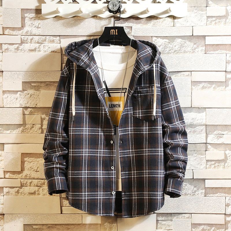 Hoodies Heren Streetwear Plaid Los Met Overhemd Met Capuchon