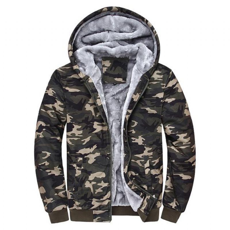 Hoodies Heren Winterjas Met Dikke Fleece En Camouflageprint