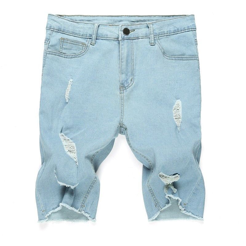 Brand Destroyed Skinny Frayed Jeans Korte Broeken Heren