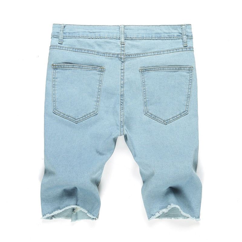 Brand Destroyed Skinny Frayed Jeans Korte Broeken Heren