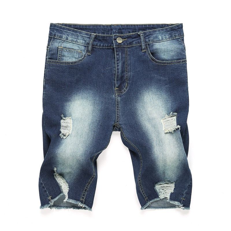 Brand Destroyed Skinny Frayed Jeans Korte Broeken Heren