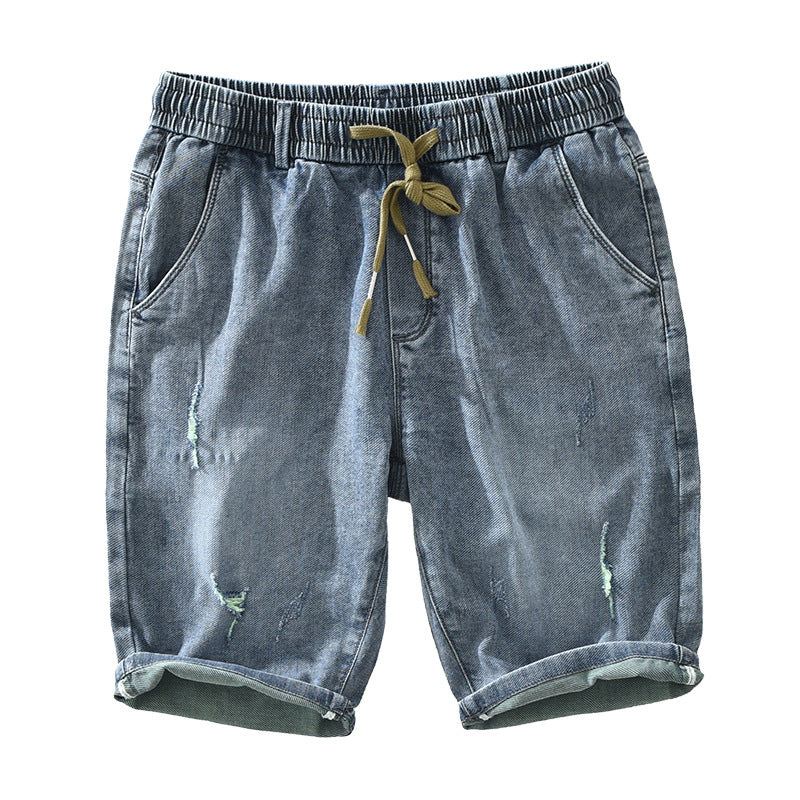 Dunne Trend Elastische Taille Stropdas Rechte Denim Short Korte Broeken Heren