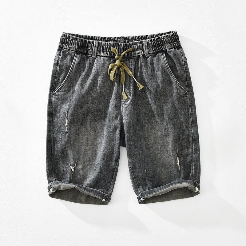 Dunne Trend Elastische Taille Stropdas Rechte Denim Short Korte Broeken Heren