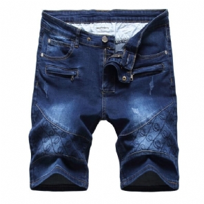 Gewassen 5-punts Jeansshort Met Rits Korte Broeken Heren