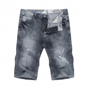 Heren Korte Broeken Gescheurde Elastische Regular Fit Denim Short