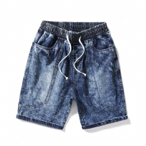 Heren Korte Broeken Gewassen Rechte Denim Short Met Halfhoge Taille