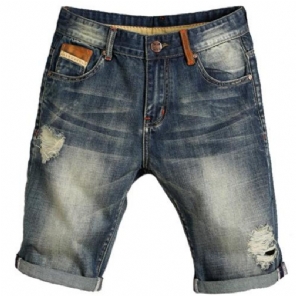 Hole Jeans Losse Cowboyshort Korte Broeken Heren