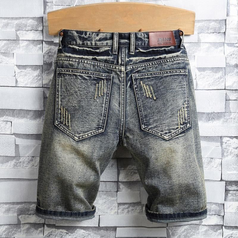 Streetwear Retro Denim Short Met Gescheurde Patch Korte Broeken Heren