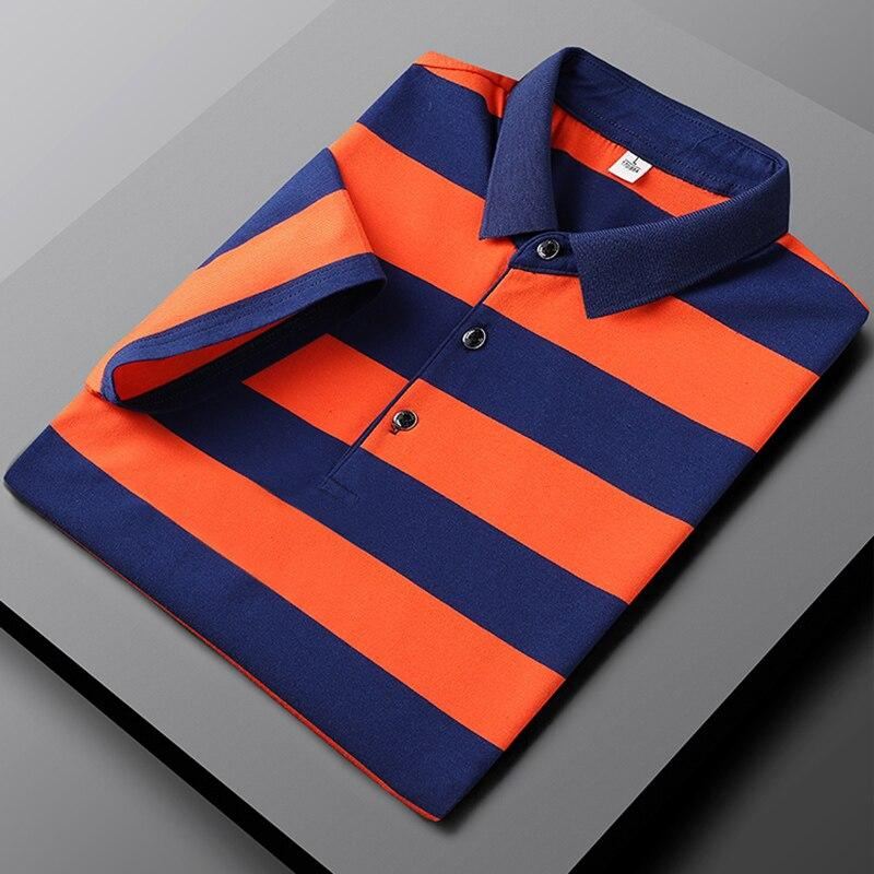 Heren Poloshirts Zomer Gestreept Katoenen Poloshirt Met Korte Mouwen