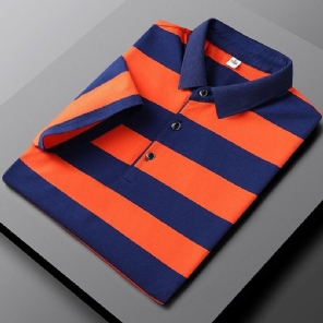 Heren Poloshirts Zomer Gestreept Katoenen Poloshirt Met Korte Mouwen