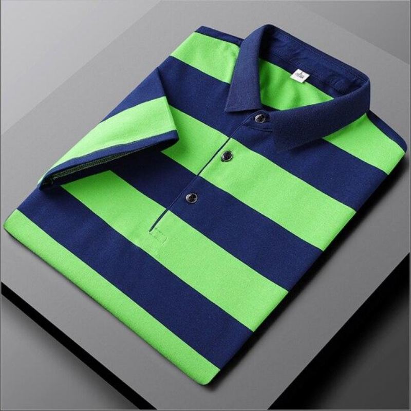 Heren Poloshirts Zomer Gestreept Katoenen Poloshirt Met Korte Mouwen