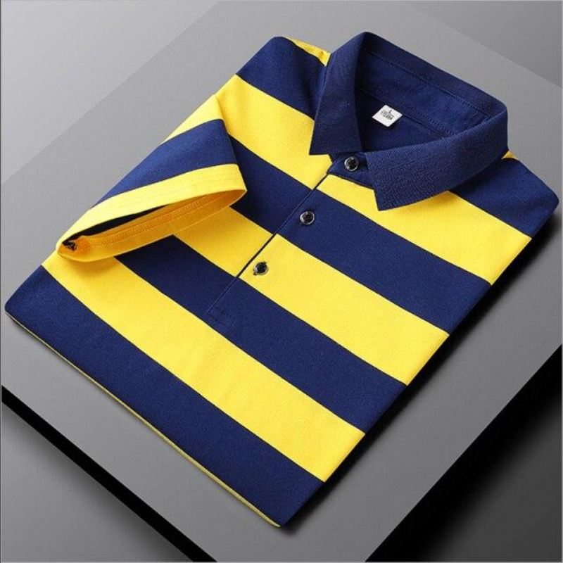 Heren Poloshirts Zomer Gestreept Katoenen Poloshirt Met Korte Mouwen